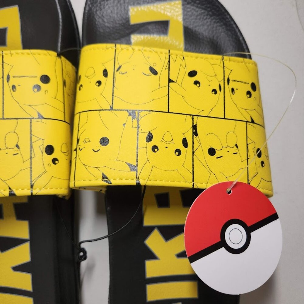 NEW Men's Size 7 Sandals Pikachu Pokemon Yellow Black NEW NWT Slides Pokémon Bra